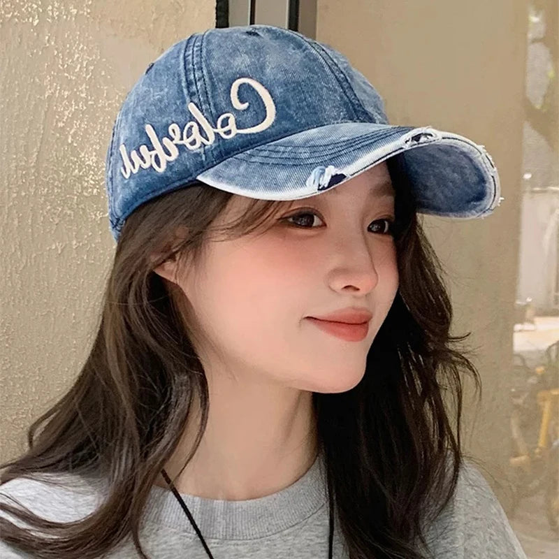 New Unisex Retro Letter embroidery Baseball Hats Personal Breathable Broken Style Sunshade Peaked Caps Versatile Fashion Korean