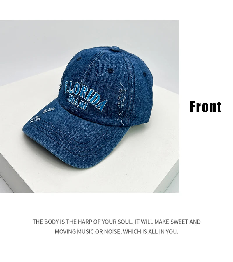 New Men Woman Broken Style Letter Embroidery Baseball Hats Casual Sunshade Breathable Denim Snapback Cap Versatile Fashion Retro