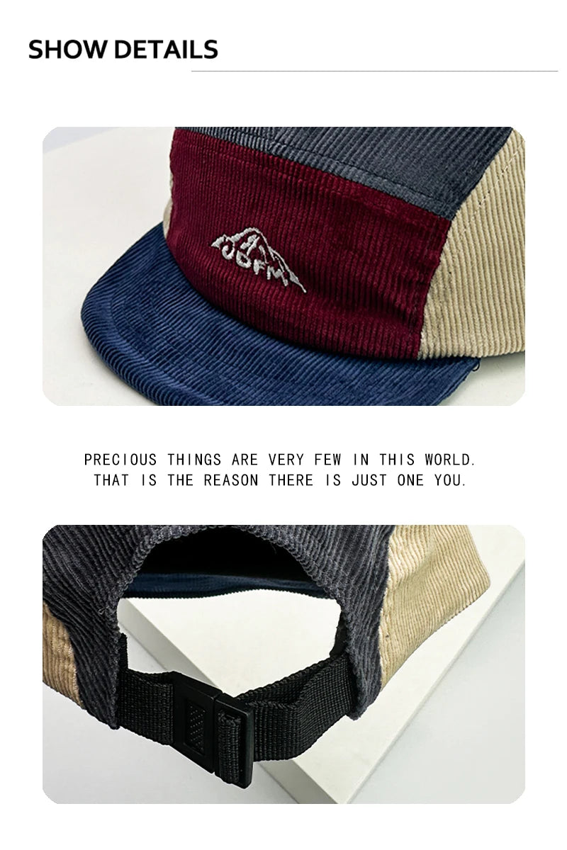 New Unisex Retro Embroidery Color Block Baseball Hats Corduroy Breathable Simple Sunshade Peaked Caps Versatile Fashion Street