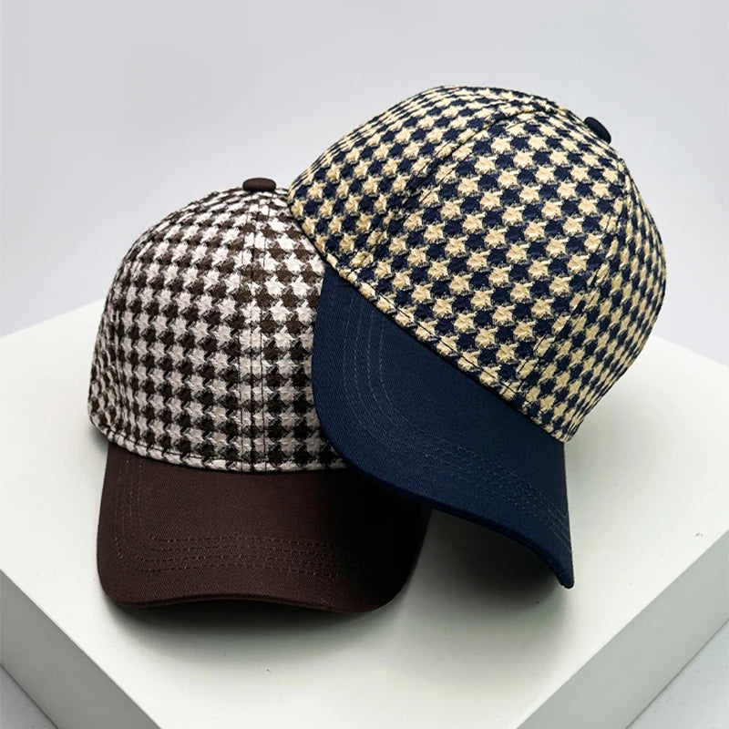 New Men Women Versatile Houndstooth Color Block Baseball Caps Cotton Fashion Casual Ventilate Sunscreen Check Street Retro ins