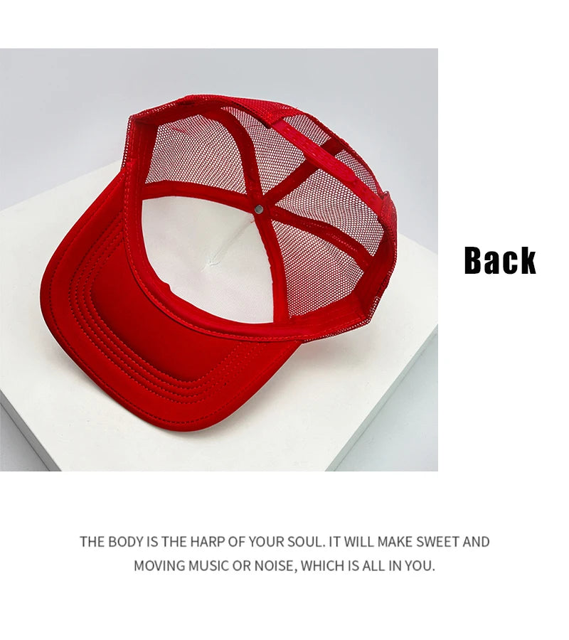 New Men Women Pattern Strawberry Letter Half Mesh Caps Sunshade Breathable Baseball Hats Versatile Fashion Hip Hop Street ins