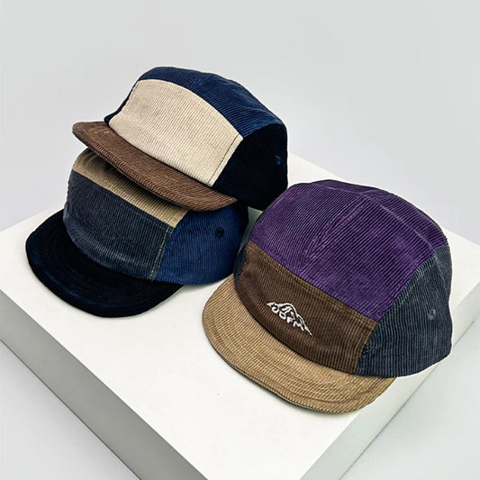 New Unisex Retro Embroidery Color Block Baseball Hats Corduroy Breathable Simple Sunshade Peaked Caps Versatile Fashion Street