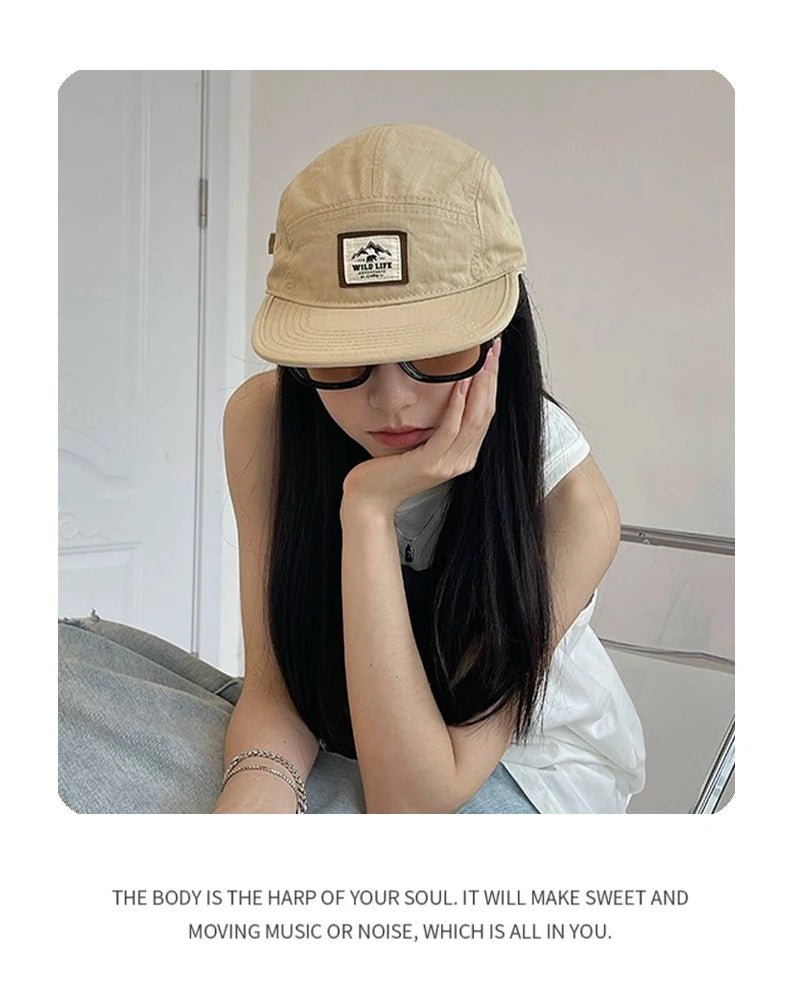 New Men Woman Japanese Flat Eaves Retro PATCH Mountain Letter Baseball Hats Breathable Sunshade Snapback Caps Versatile Personal