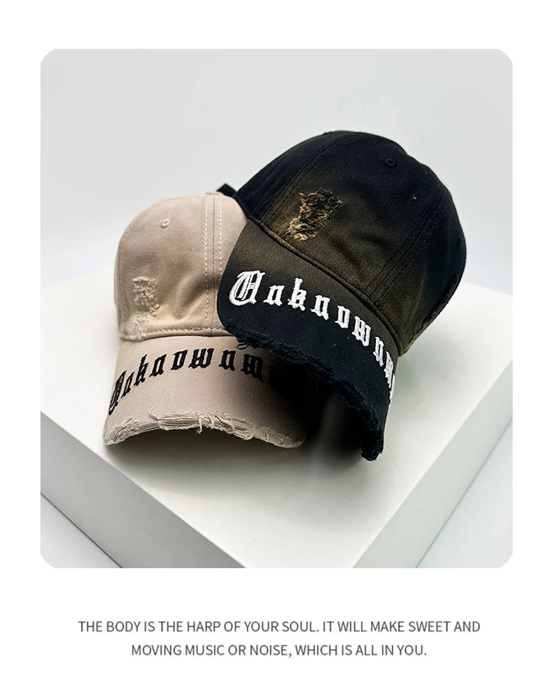 New Men Women Gradient Sanskrit Embroidery Baseball Hats Sunshade Broken Style Breathable Snapback Caps Versatile Fashion Retro