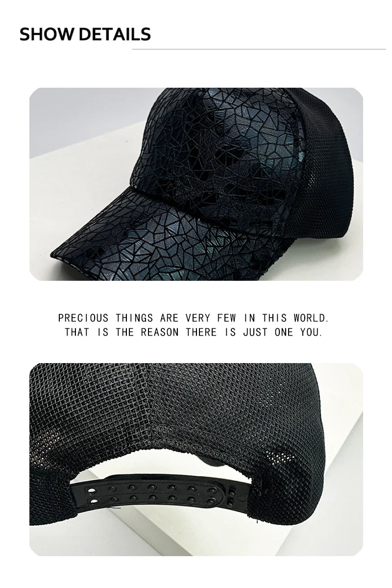 New Unisex Irregular Pattern Sequin Baseball Hats Travel Breathable Personal Sunshade Outdoor Mesh Caps Versatile Fashion Retro