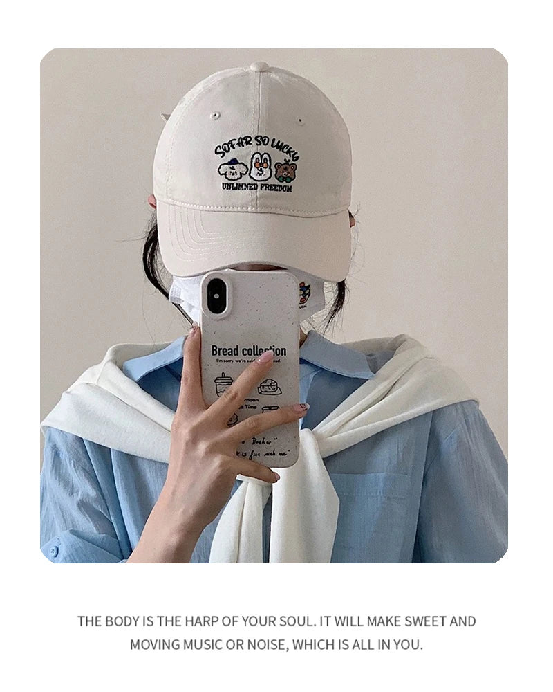 New Unisex Korean Little Puppy Embroidery Baseball Hats Cartoon Breathable Cute Sunshade Student Peaked Caps Versatile Fashion