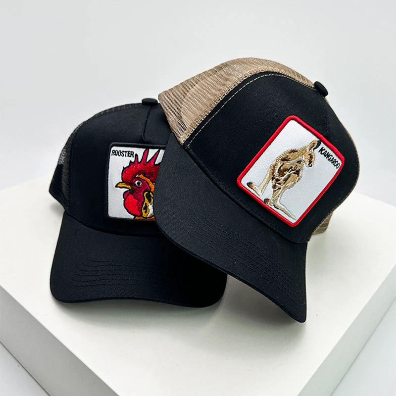 New Men Women Cartoon Animal Embroidery Color Block Baseball Hats Sunshade Casual Breathable Truck Caps Mesh Fashion Versatile