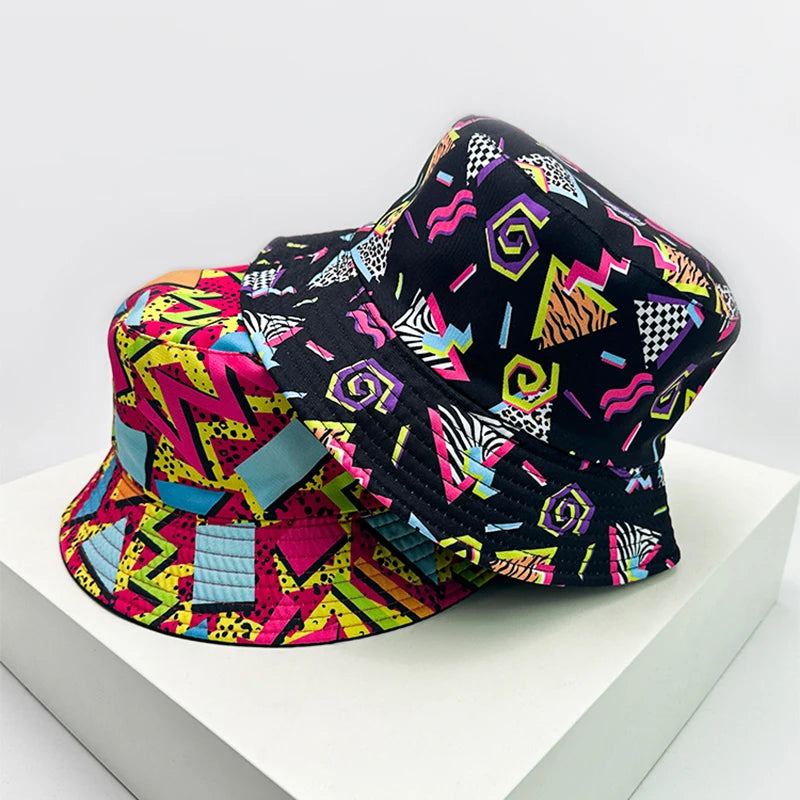 New Unisex Retro Disco Party Bucket Hats Sunshade Hip Hop Versatile Street Fashion Double Sided Wearable Casual Outdoor Travel