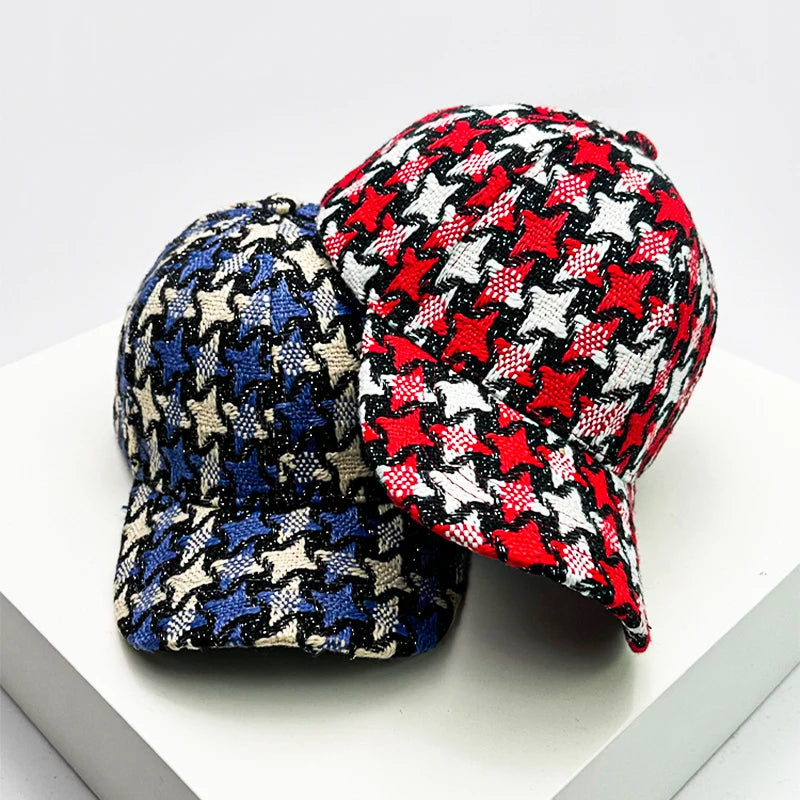 Autumn and Winter New Men Women Warm Versatile Star Color Block Baseball Caps Cotton Fashion Casual Westernized Trend Plush