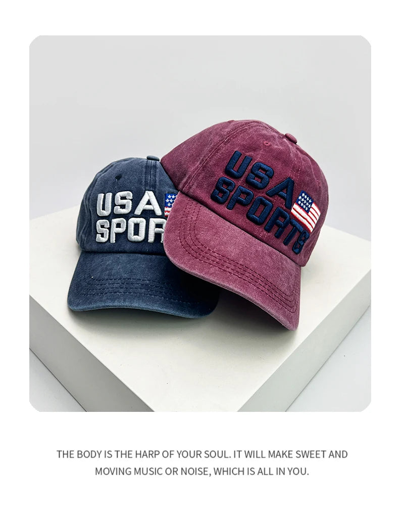 New Unisex Letter Embroidery Distress Baseball Hats American Flag Breathable Retro Sunshade Street Peaked Caps Versatile Fashion