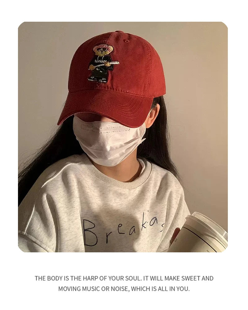 New Unisex Cartoon Cool Bear Embroidery Baseball Hats Breathable Interesting Sunshade Casual Peaked Caps Versatile Fashion Retro