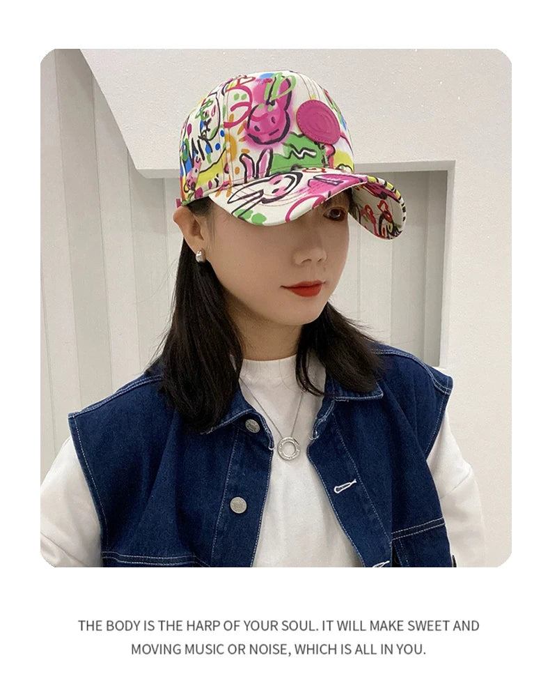 New Unisex Paintings Graffiti Letter Baseball Hats Breathable Personal Sunshade Hip Hop Peaked Caps Versatile Fashion Hardtop