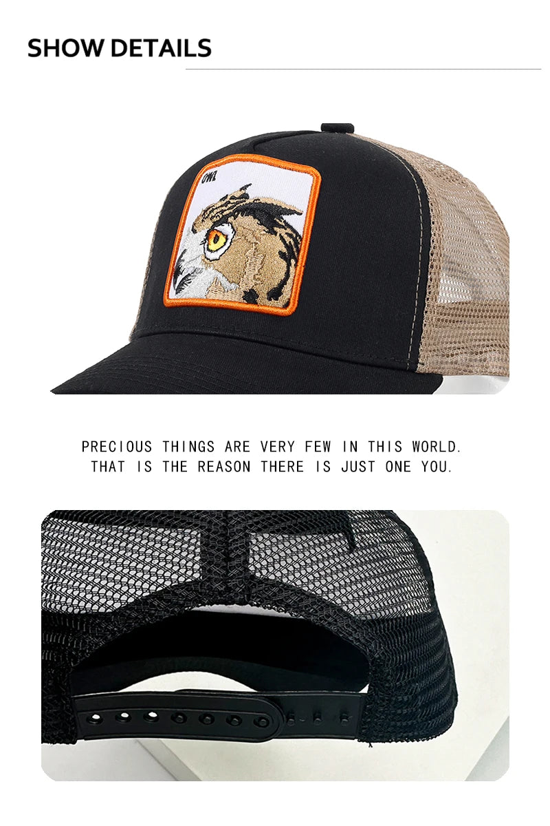 New Men Women Cartoon Animal Embroidery Color Block Baseball Hats Sunshade Casual Breathable Truck Caps Mesh Fashion Versatile