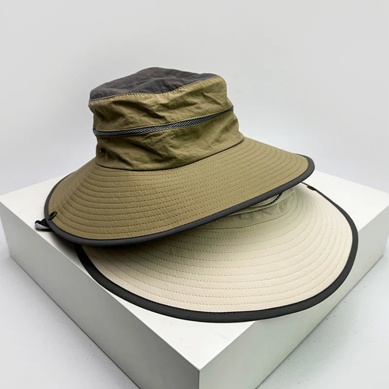 New Unisex Quick Drying Color Block Drawstring Bucket Hats Sunshade Outdoor Breathable ins Versatile Alpine Caps Casual Fashion