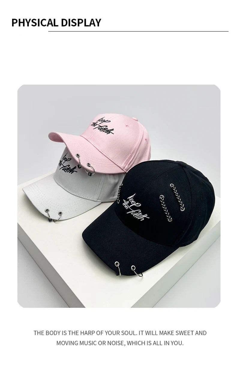 Men Women Iron Rings and Chains Embroidered letters Baseball Hats Breathable Fashion Sunshade Snapback Caps Versatile Hip Hop