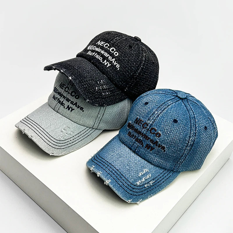 New Unisex Broken Style Street Letter Embroidery Baseball Hats Breathable Personal Sunshade Peaked Caps Versatile Fashion Retro