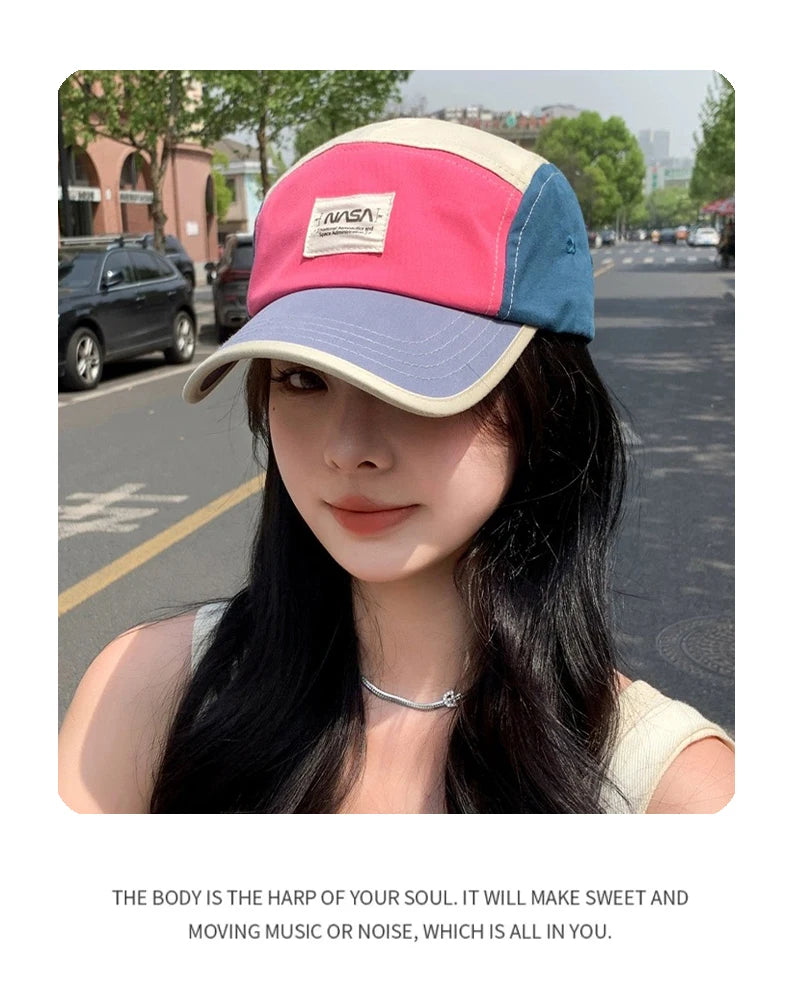 New Men Woman Japanese Retro Color Block Embroidery PATCH Letter Baseball Hat Sunshade Breathable Snapback Cap Versatile Fashion