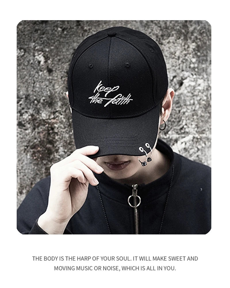 Men Women Iron Rings and Chains Embroidered letters Baseball Hats Breathable Fashion Sunshade Snapback Caps Versatile Hip Hop