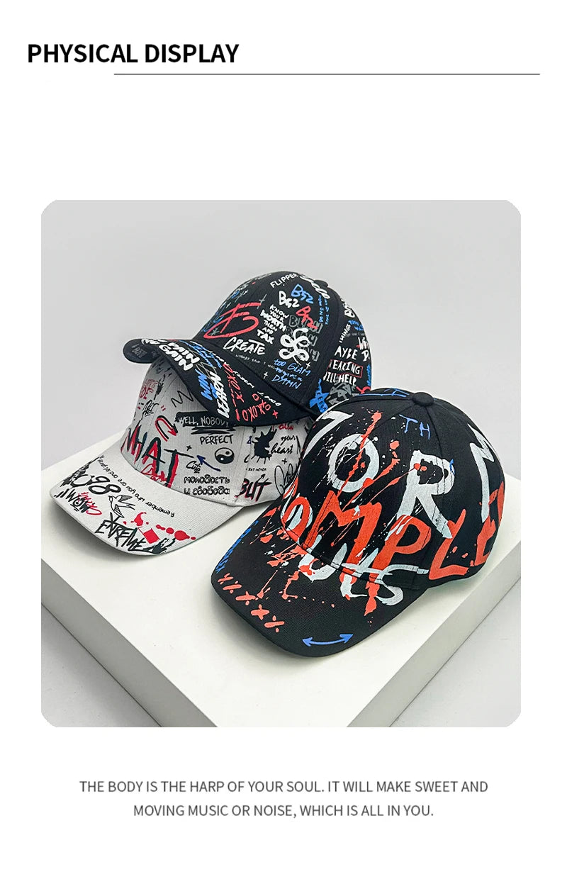 New Men Women Streetwear Kpop Baseball Hats Cotton Breathable Sport Hip Hop Caps Unisex Graffiti Fashion Sunshade Four Seasons