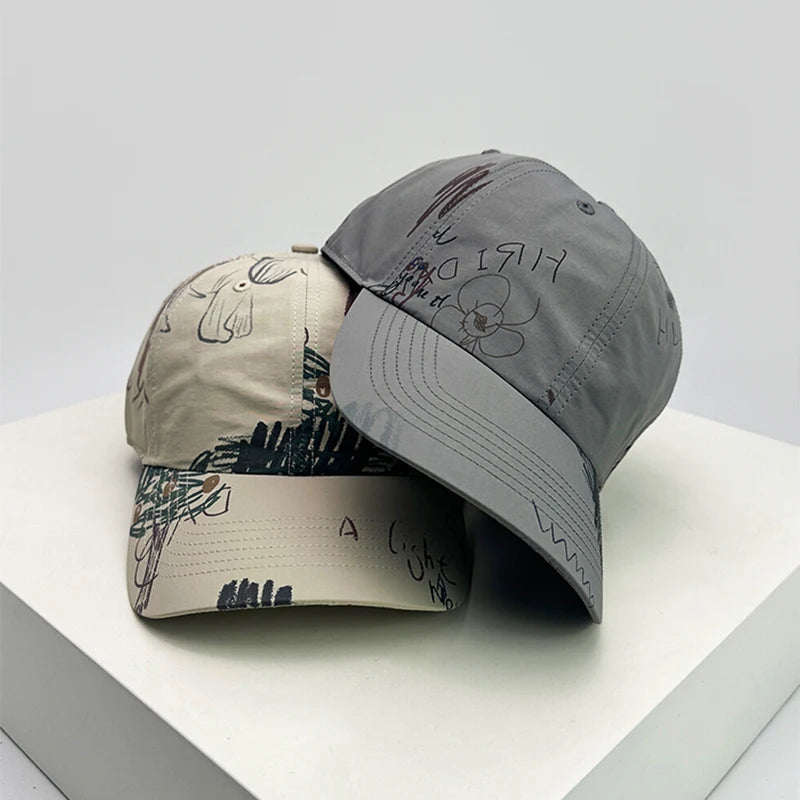 New Unisex Quick Drying Graffiti Personal Baseball Hats Breathable Outdoor Sunshade Retro Peaked Caps Versatile Fashion Street