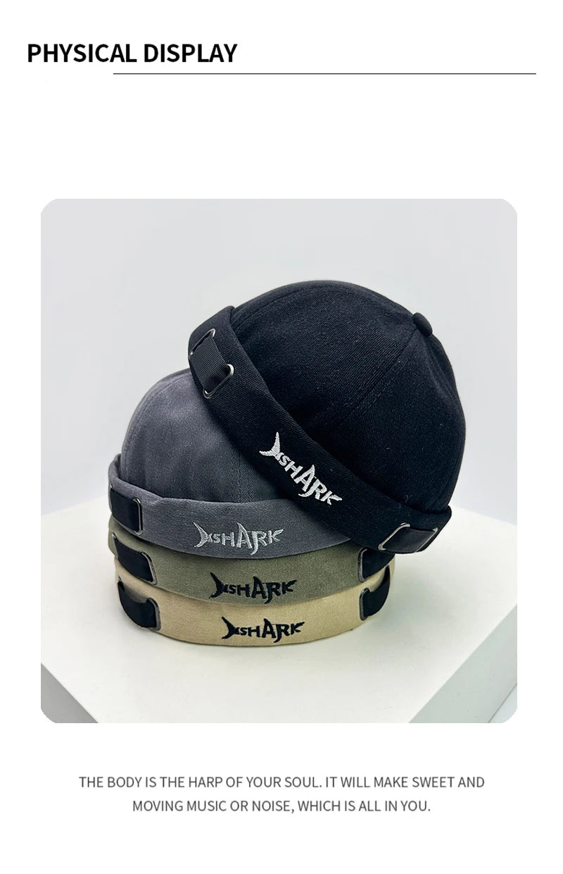 New Unisex Hip Hop Japanese Shark Embroidery Landlord Hats Breathable Personal Sunshade Skullies Caps Versatile Fashion Street