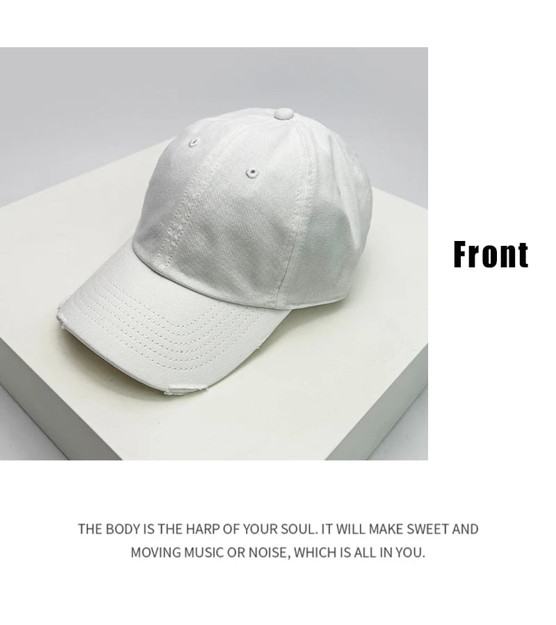 New Men Women Broken Hole Style Solid Snapback Caps Versatile Korean Sunshade Fashion Distress Baseball Hats Retro High-quality