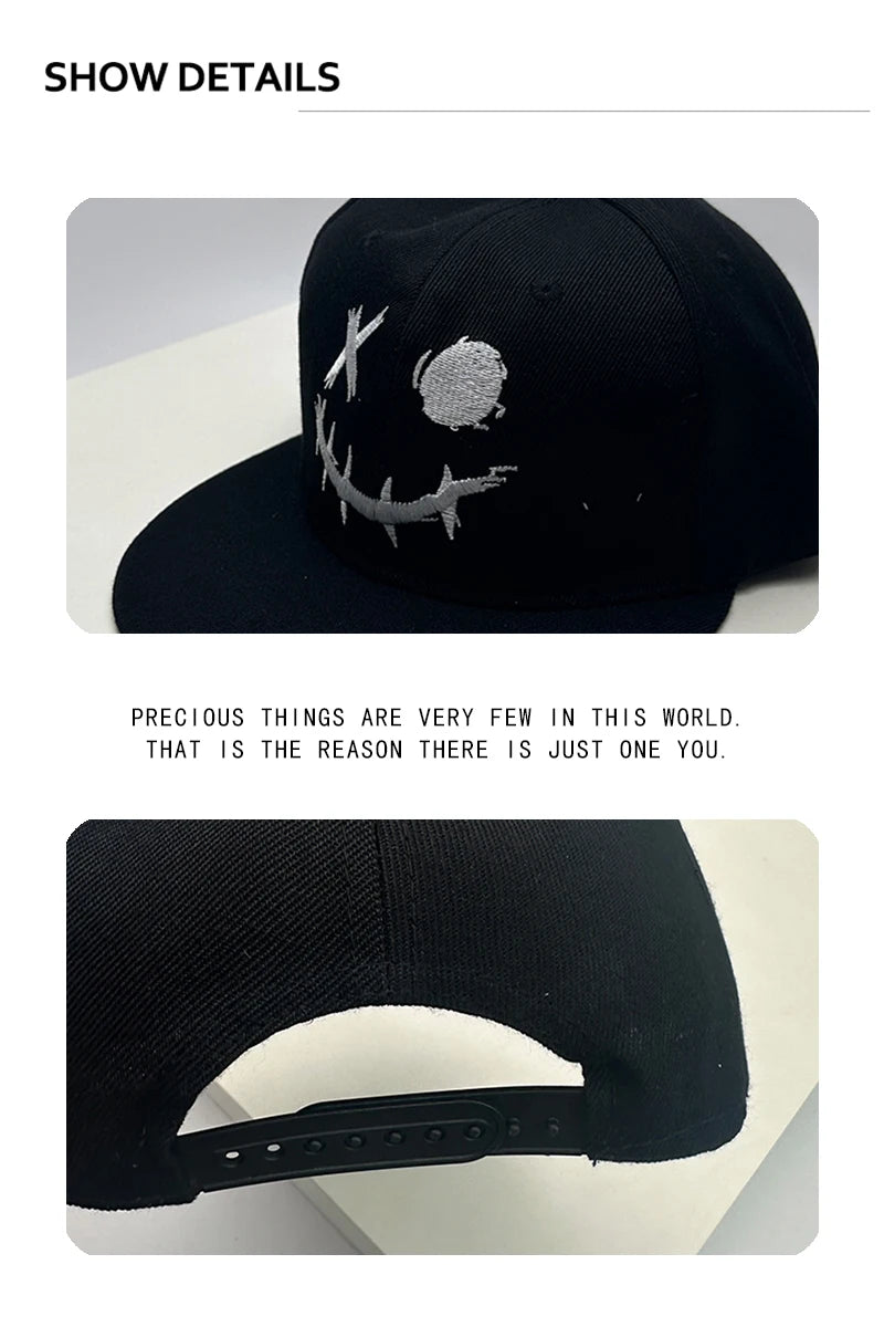 New Unisex Smiling Face Expression Embroidery Baseball Hats Breathable Hip Hop Sunshade Funny Peaked Caps Versatile Fashion ins