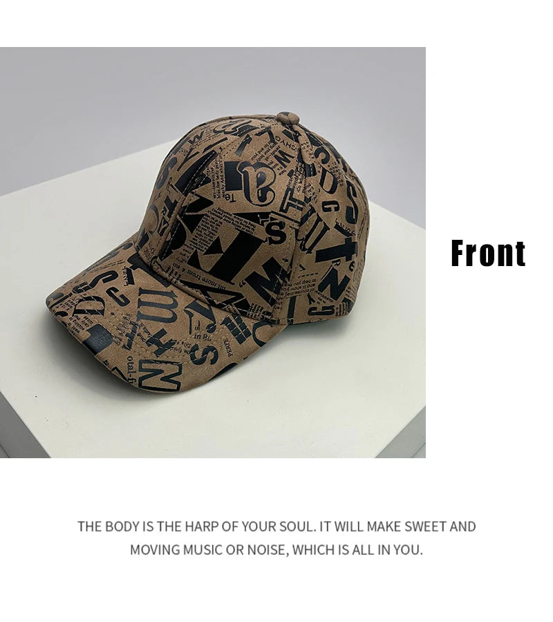 New Kpop Men Women Baseball Hats Graffiti Letter Vegan Leather Cotton Breathable Street Fashion Solar Sport HipHop Caps Sunshade