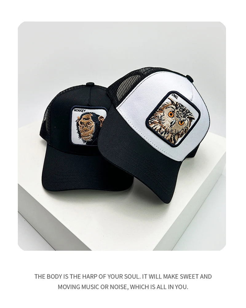 New Men Women Cartoon Animal Embroidery Color Block Baseball Hats Sunshade Casual Breathable Truck Caps Mesh Fashion Versatile