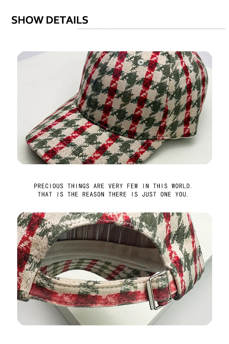 Autumn and Winter Men Women New Versatile Stripe British Style Baseball Caps Check Fashion Cotton Warm Soft Houndstooth Retro