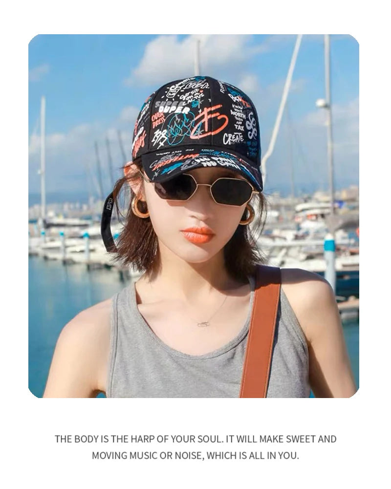 New Men Women Streetwear Kpop Baseball Hats Cotton Breathable Sport Hip Hop Caps Unisex Graffiti Fashion Sunshade Four Seasons