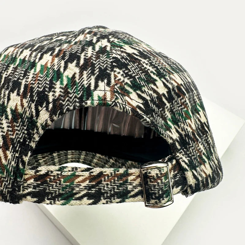 Autumn and Winter New Men Women Warm Woolen Cloth Stripe Check Baseball Caps Versatile Fashion British Style Retro Houndstooth