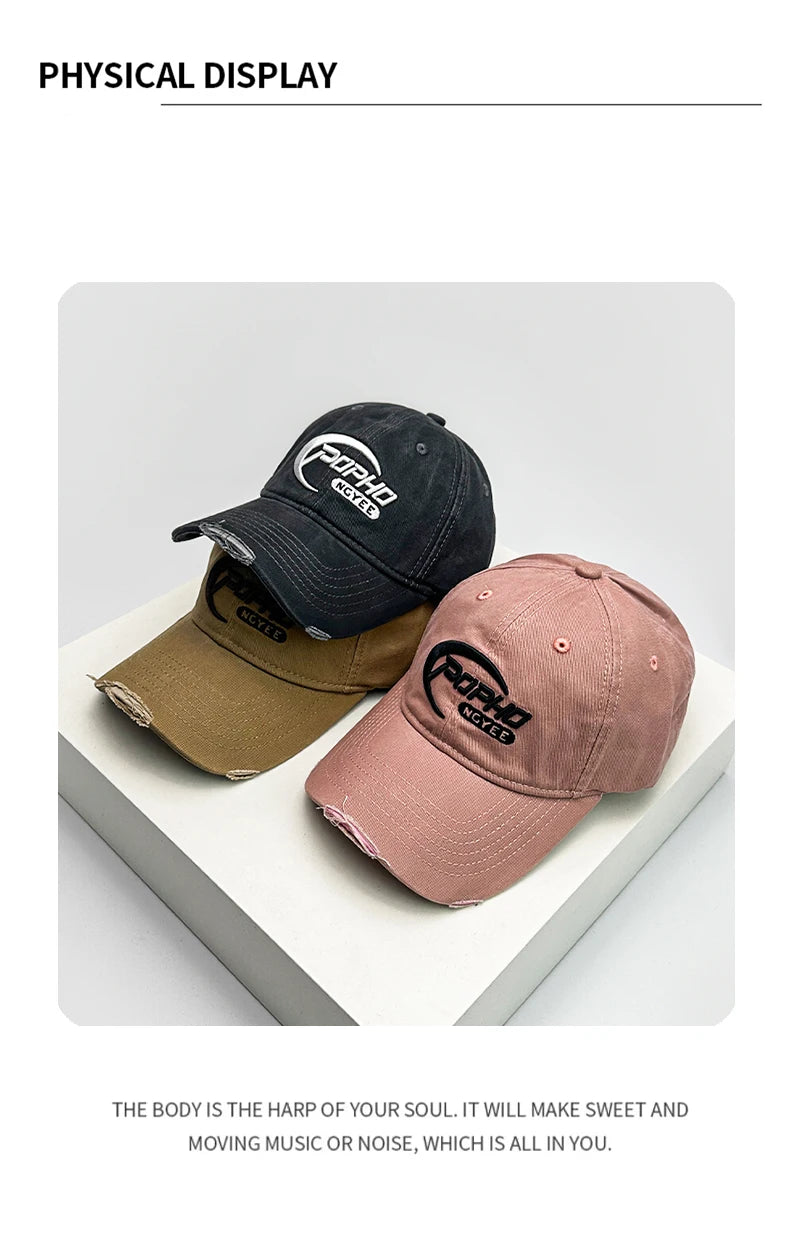 New Unisex Korean Letter Embroidery Baseball Hats Breathable Hip Hop Sunshade Broken Peaked Caps Versatile Fashion Street Travel