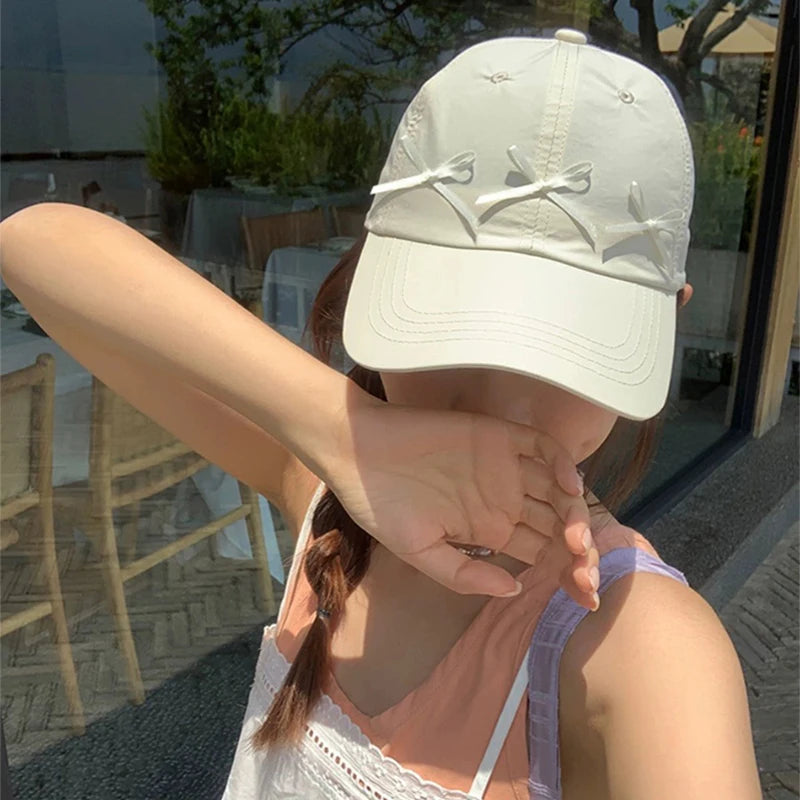 New Women Sweet Quick Drying Bows Baseball Hats Breathable Casual Sunshade Cute Peaked Caps ins Versatile Fashion Outdoor Travel