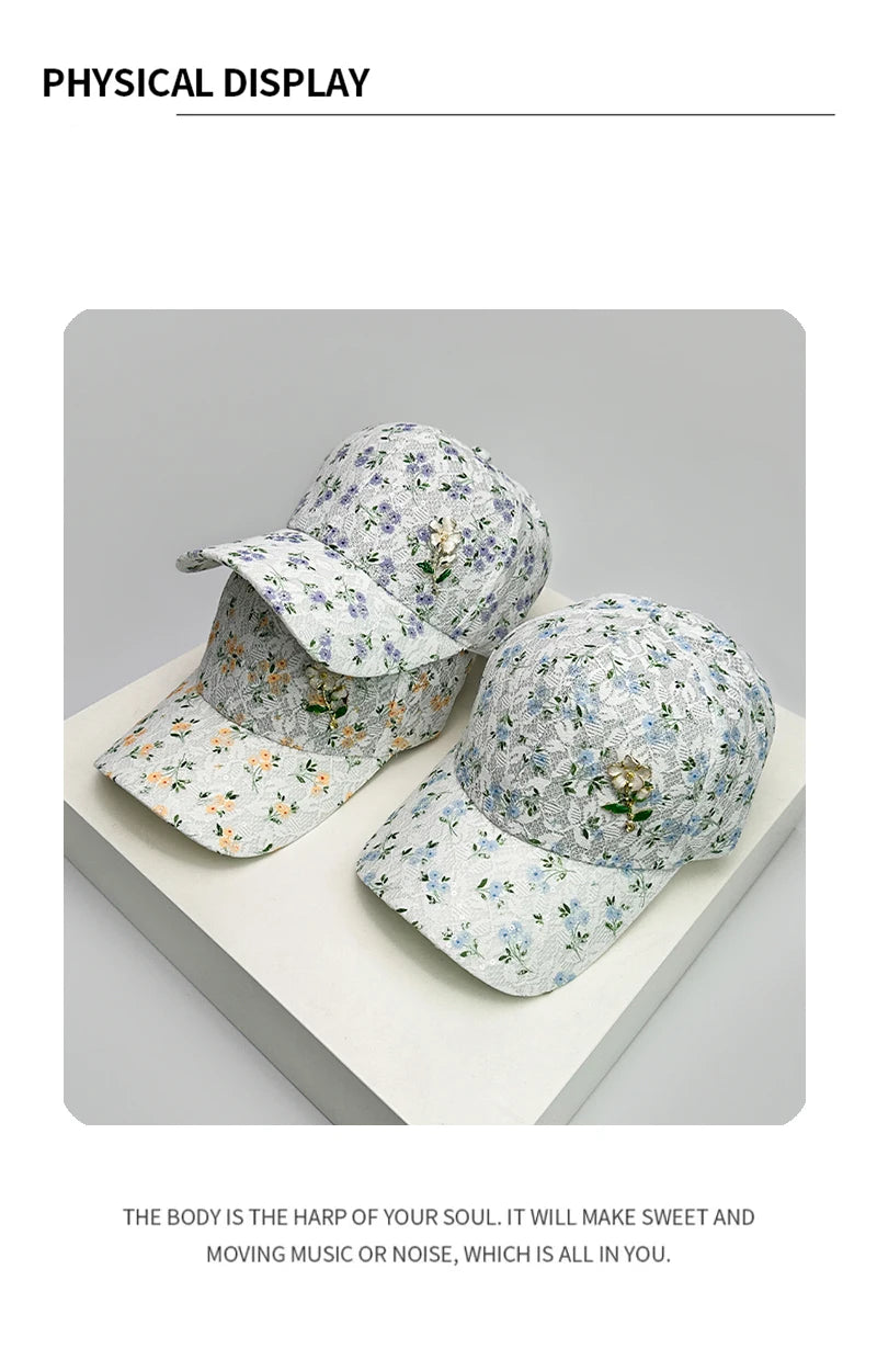 New Women Floral Hollow Out Baseball Hats lace Breathable Applique Sunshade Casual Peaked Cap Versatile Fashion Mesh Comfortable