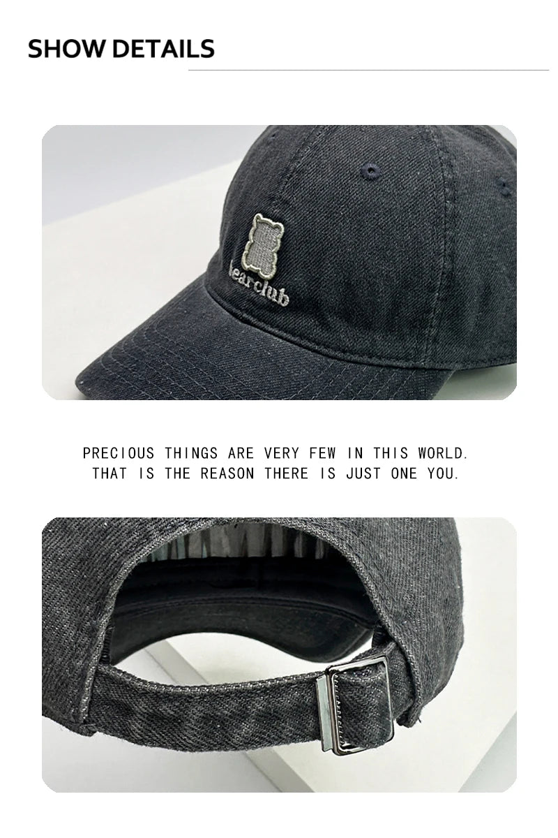 New Men Woman Cute Cartoon Little Bear Embroidery Baseball Hats Denim Sunshade Breathable Snapback Caps Versatile Fashion Korean