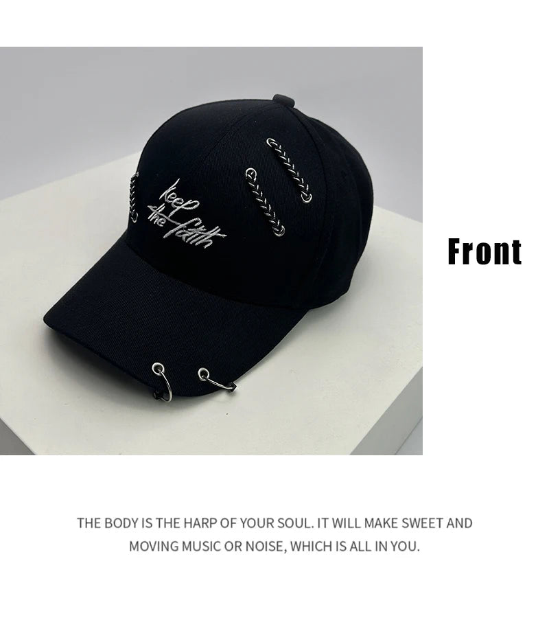 Men Women Iron Rings and Chains Embroidered letters Baseball Hats Breathable Fashion Sunshade Snapback Caps Versatile Hip Hop