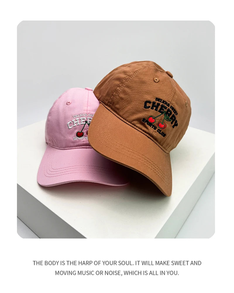 New Unisex Embroidered Cherry Harajuku Baseball Hats Retro Breathable Casual Sunshade Outdoor Peaked Caps Versatile Cute ins