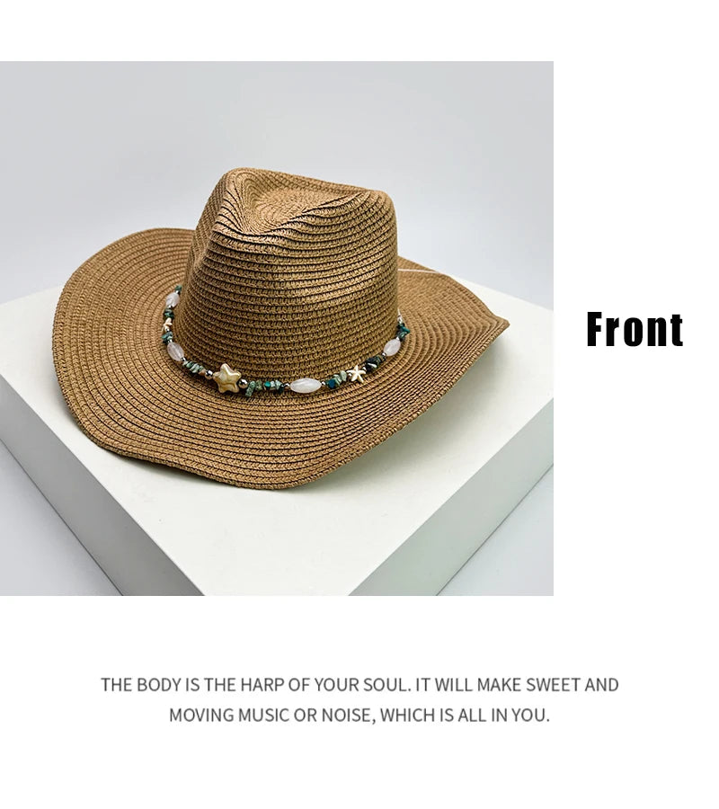 New Unisex Wide Eave Jazz Cowboy Hats Travel Sunshade British Style Versatile Casual Outdoor Straw Wove Cap Climb Foldable Beach