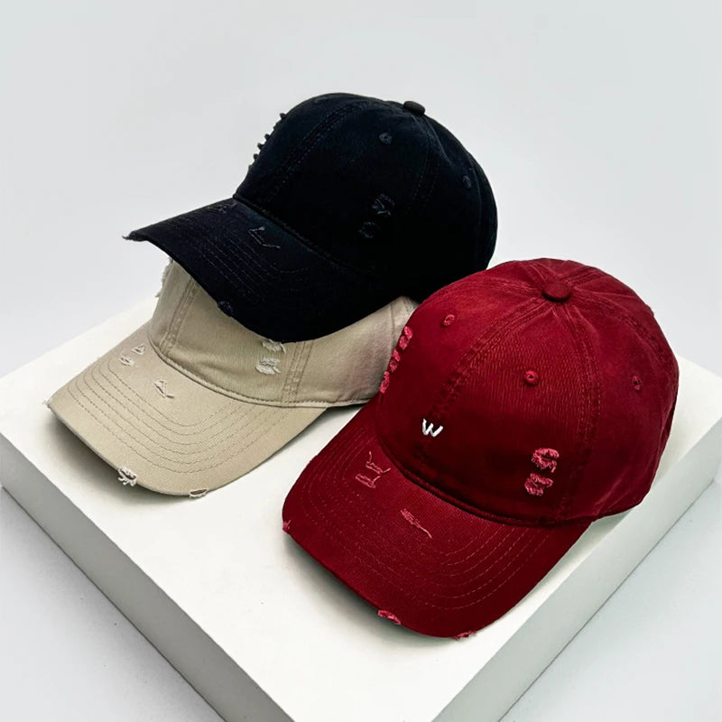 New Unisex Embroidered W Letters Solid Baseball Hats Breathable Broken Sunshade Simple Peaked Caps Versatile Casual Fashion ins