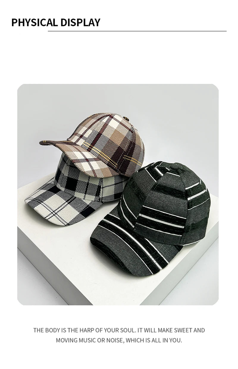 New Unisex Check Stripe Retro Baseball Hats Outdoor Sunshade Casual Breathable Classical Peaked Caps Versatile Fashion Trend ins