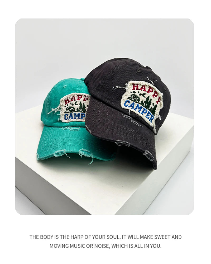 New Unisex Broken Style Letter Embroidery Baseball Hats Breathable Distress Sunshade Korean Peaked Caps Versatile Fashion Retro