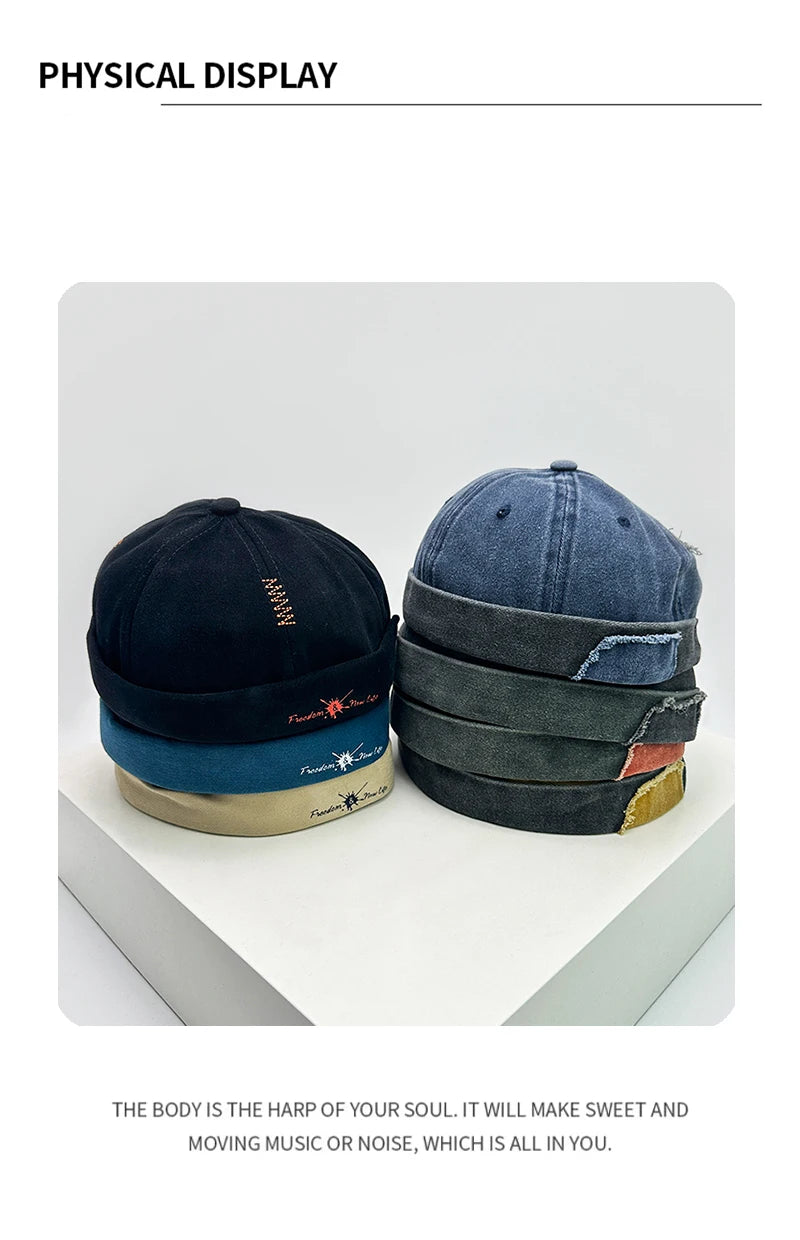 New Unisex Retro Japanese Color Block Landlord Hats Personal Breathable Sunshade Hip Hop Skullies Caps Versatile Fashion Street