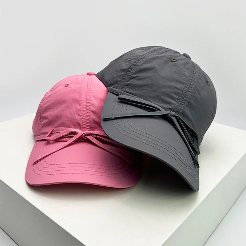 New Women Korean Bow Quick Drying Baseball Hats Cute Breathable Casual Sunshade Sweet Peaked Caps Versatile Fashion Outdoor ins