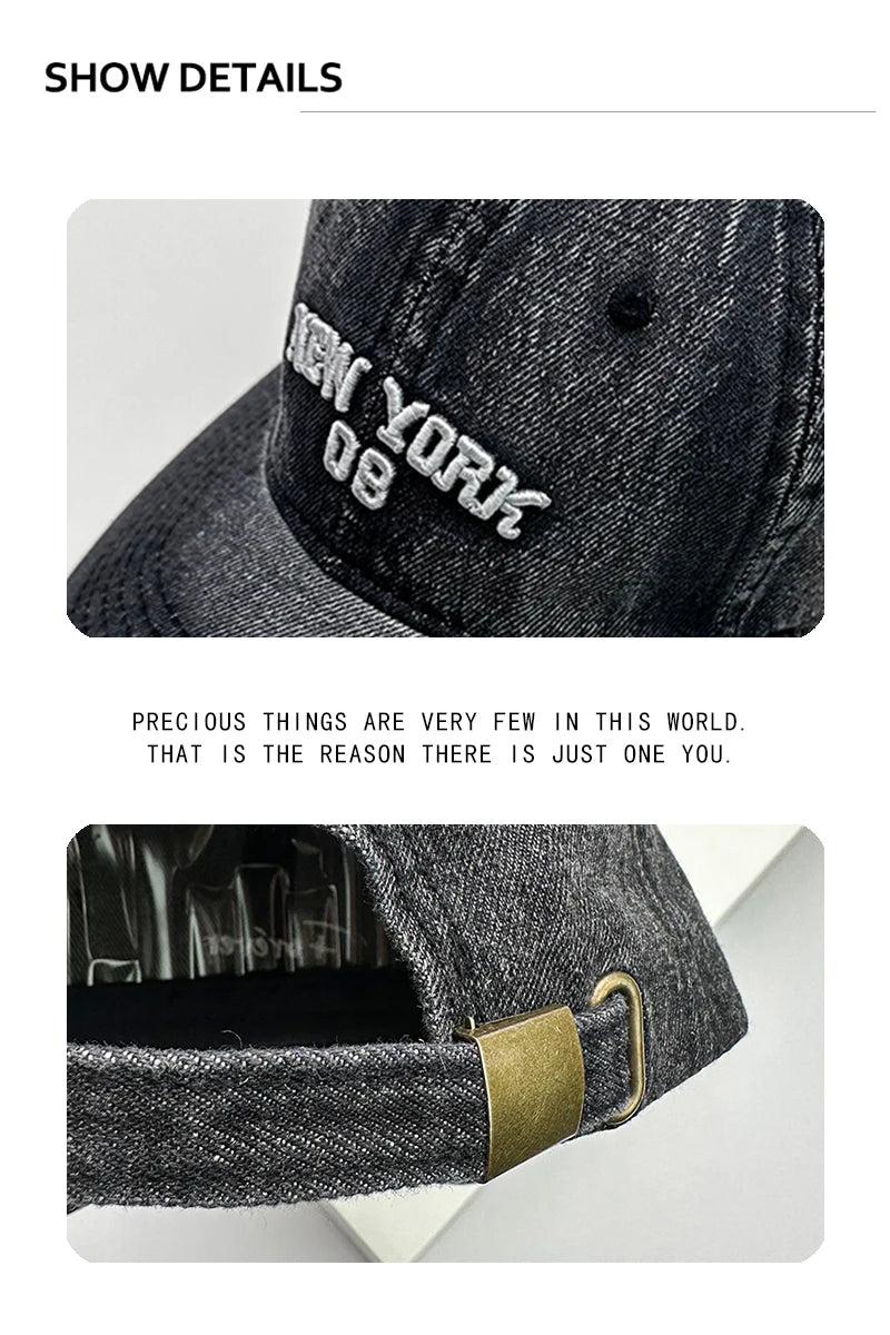 Retro Men Women Baseball Hats Cotton Embroidery Washing Versatile Snapback Caps Fashion Denim Letter Outdoor Leisure Sports