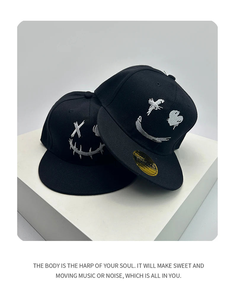 New Unisex Smiling Face Expression Embroidery Baseball Hats Breathable Hip Hop Sunshade Funny Peaked Caps Versatile Fashion ins