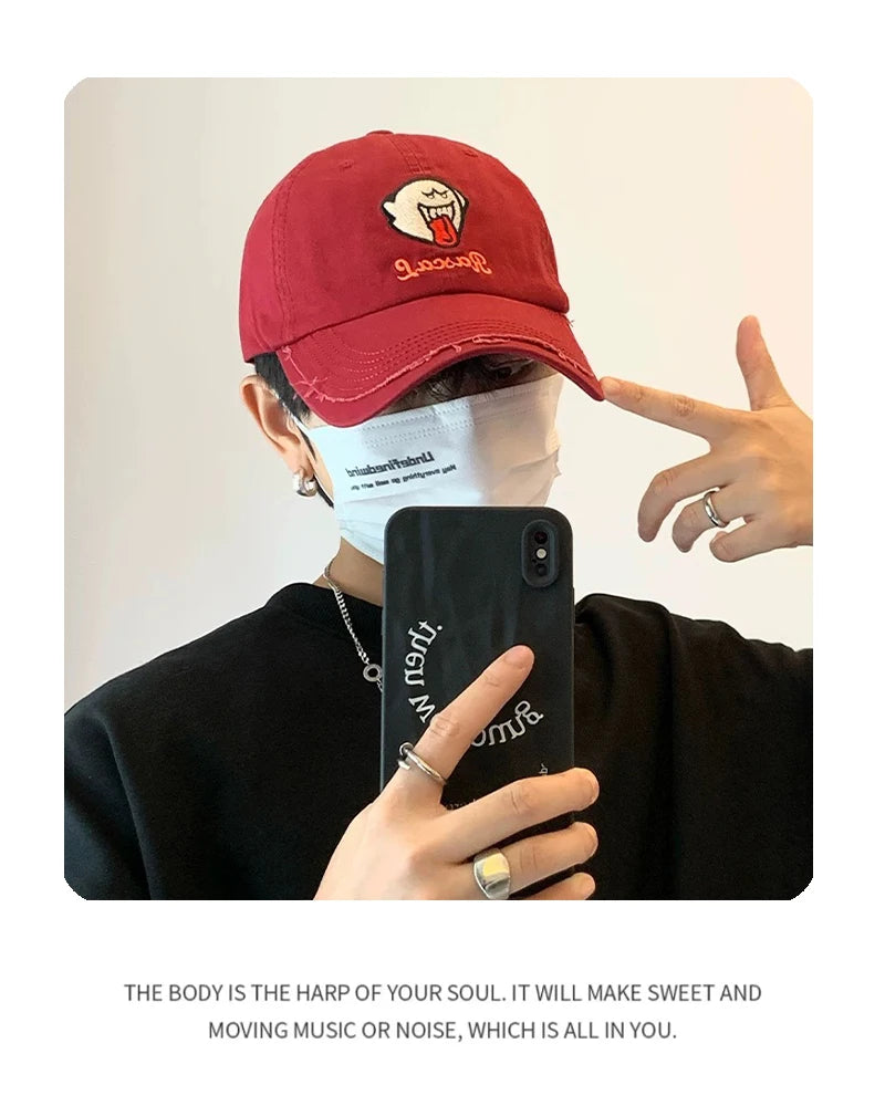 New Unisex Funny Embroidery Cartoon Baseball Hats Breathable Personal Sunshade Halloween Peaked Caps Versatile Fashion Broken