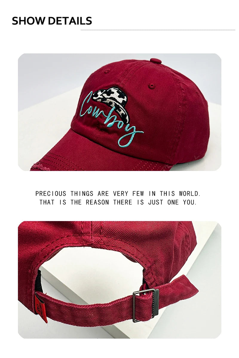 New Unisex American Cowboy Letter Embroidery Baseball Hats Breathable Casual Sunshade Peaked Caps Retro Versatile Fashion Niche