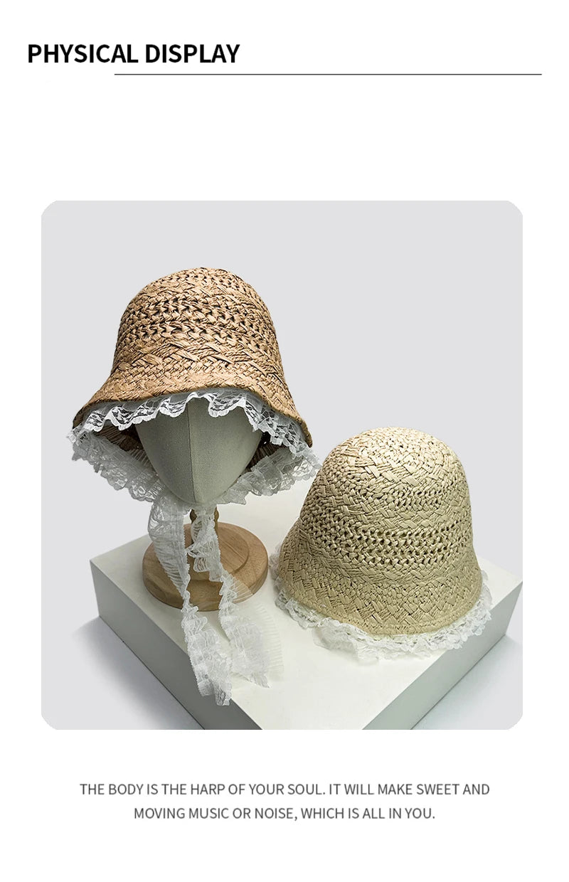 New Women French Lace Hollow Out Bucket Hats Sunshade Beach Breathable Outdoor Versatile Travel Fisherman Caps Fashion Elegant