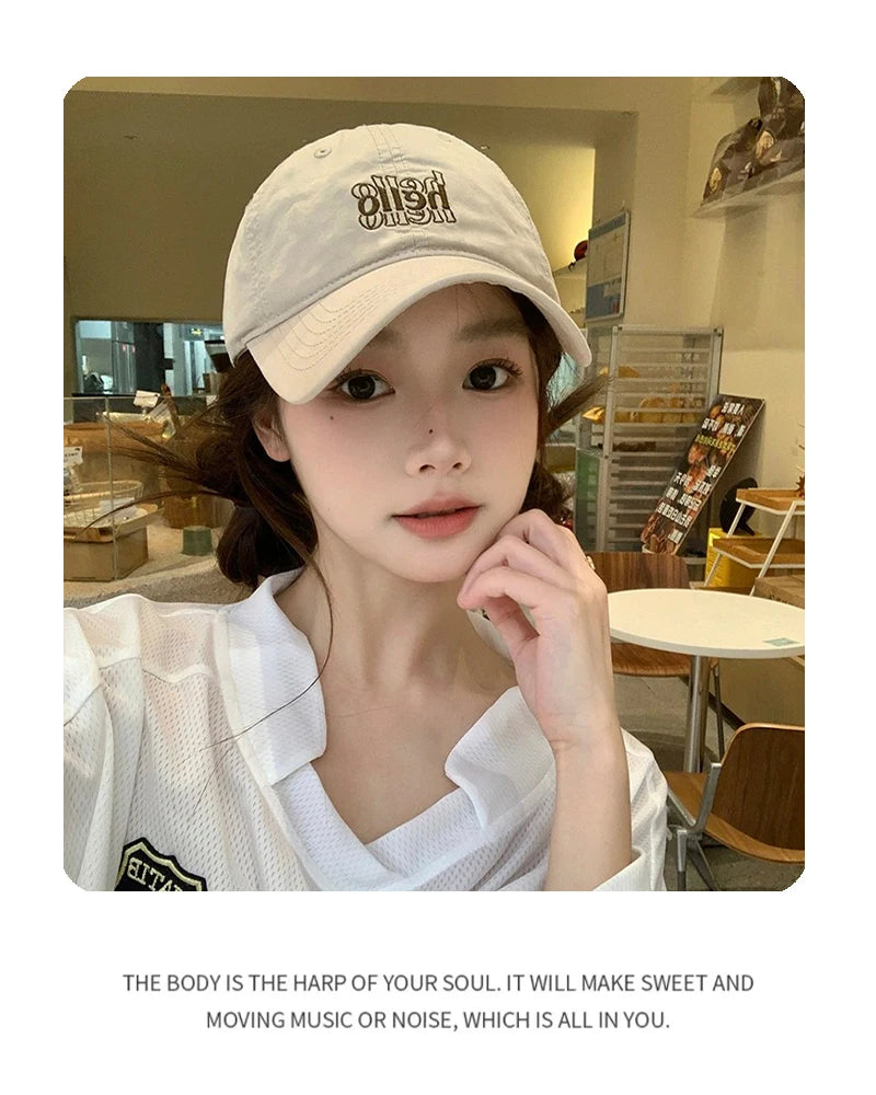 New Unisex Korean Embroidered Hello Letter Baseball Hats Casual Breathable Simple Sunshade Peaked Caps Versatile Fashion Outdoor